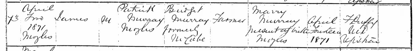 1871 04 02 BC James Murray s of Patrick & Bridget McCabe from IrishGenealogy 04 07 18